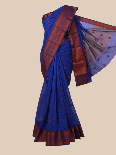 

Pothys Blue & Brown Woven Design Cotton Blend Saree