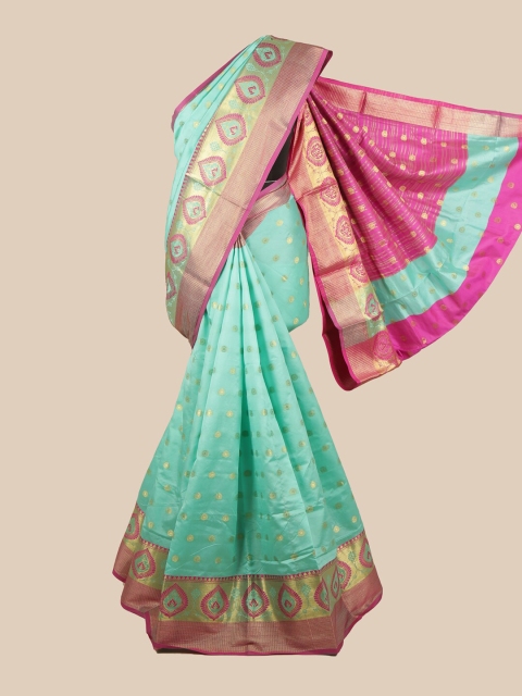 

Pothys Women Green & Pink Cotton Blend Woven Designed Saree