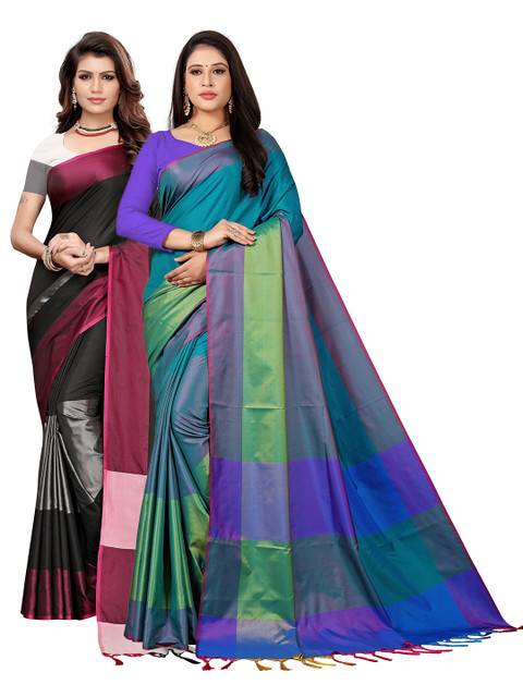 

KALINI Multicoloured Pack of 2 Colourblocked Art Silk Saree, Multi