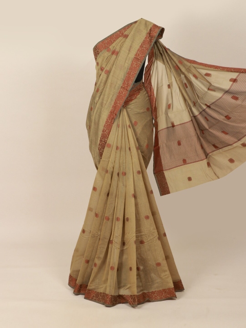 

Pothys Tan Brown Cotton Blend Floral Zari Saree