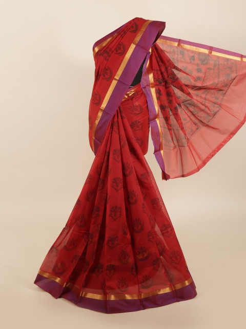 

Pothys Maroon & Purple Ethnic Motifs Silk Cotton Saree