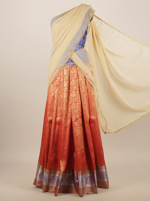 

Pothys Cream-Coloured & Red Woven Design Half Saree