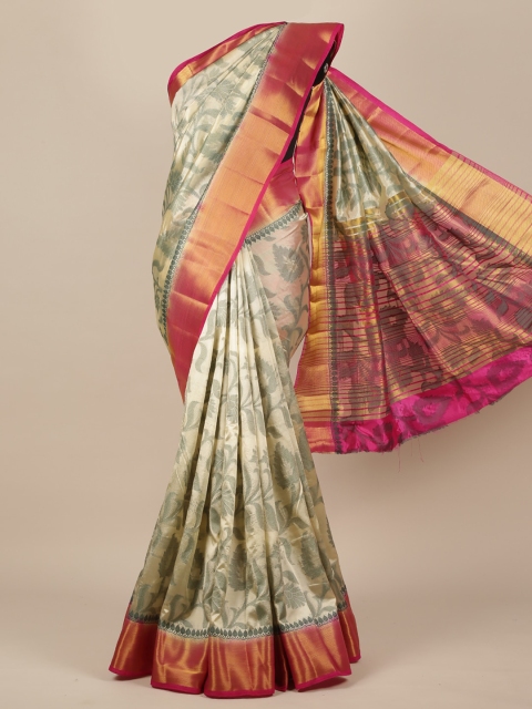 

Pothys Cream-Coloured & Gold-Toned Ethnic Motifs Zari Jute Silk Saree