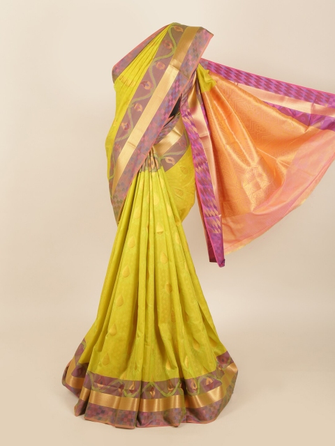 

Pothys Lime Green & Pink Woven Design Zari Silk Blend Saree