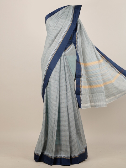Pothys Grey & Navy Blue Checked Pure Cotton Saree