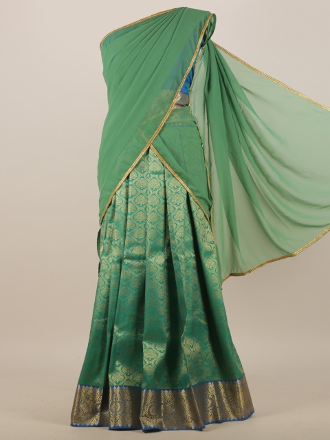 

Pothys Green & Silver-Toned Woven Design Half Saree
