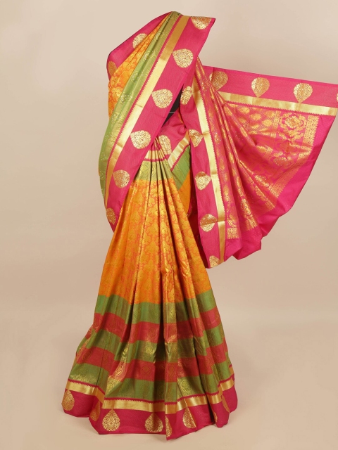 

Pothys Orange & Pink Woven Design Beads and Stones Silk Blend Saree