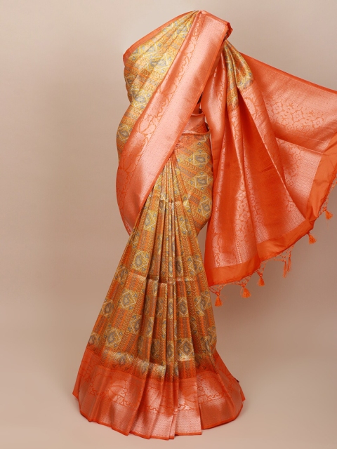 

Pothys Mustard & Orange Zari Art Silk Banarasi Saree
