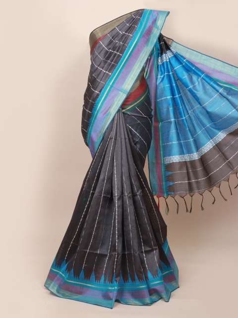 

Pothys Grey & Blue Striped Tissue Saree
