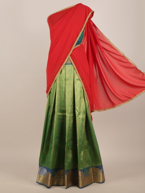 

Pothys Green & Red Floral Lehenga Saree