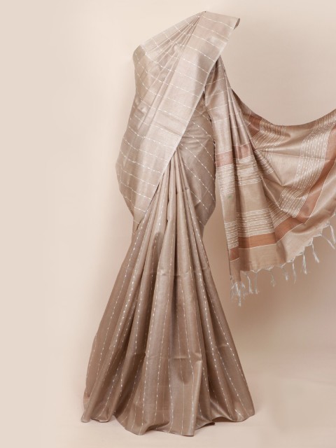 

Pothys Beige & Off White Striped Tissue Saree