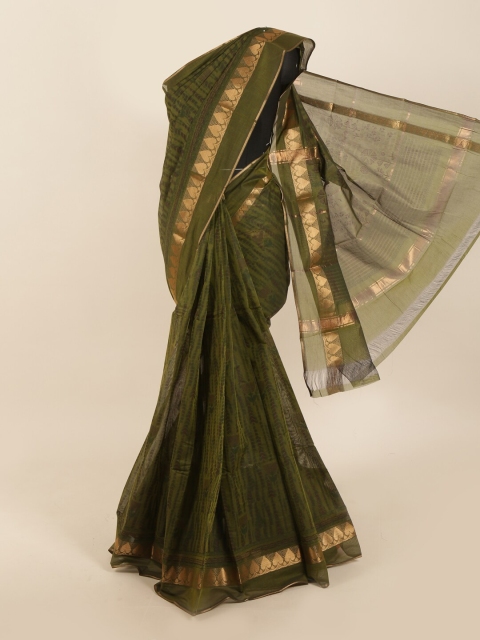 

Pothys Green & Gold-Toned Silk Cotton Saree