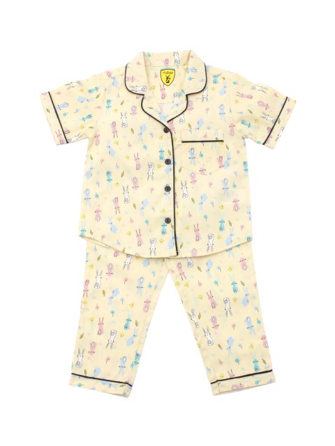 

Lil Lollipop Kids Yellow & Blue Printed Night Suit