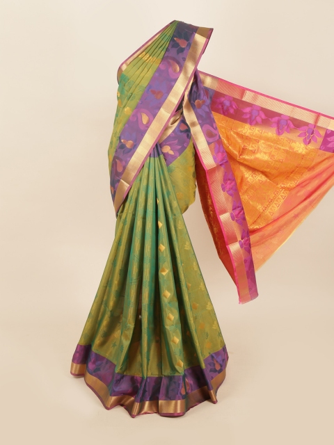 

Pothys Green & Purple Woven Design Zari Silk Blend Saree
