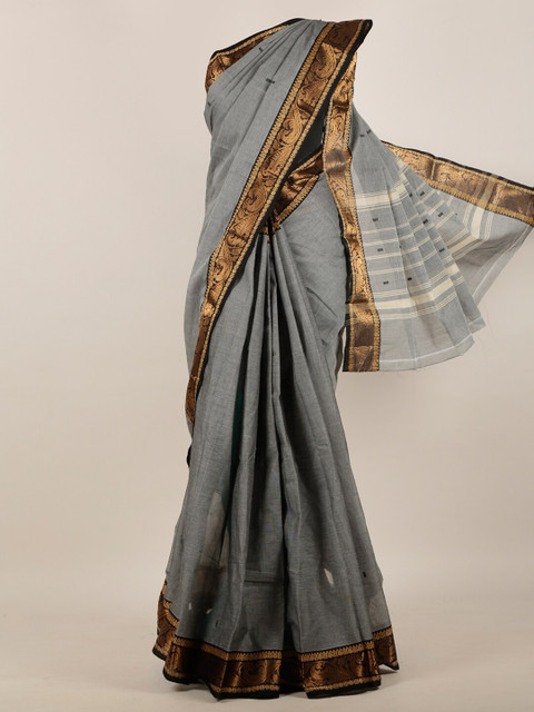 

Pothys Grey & Gold-Toned Zari Pure Cotton Saree