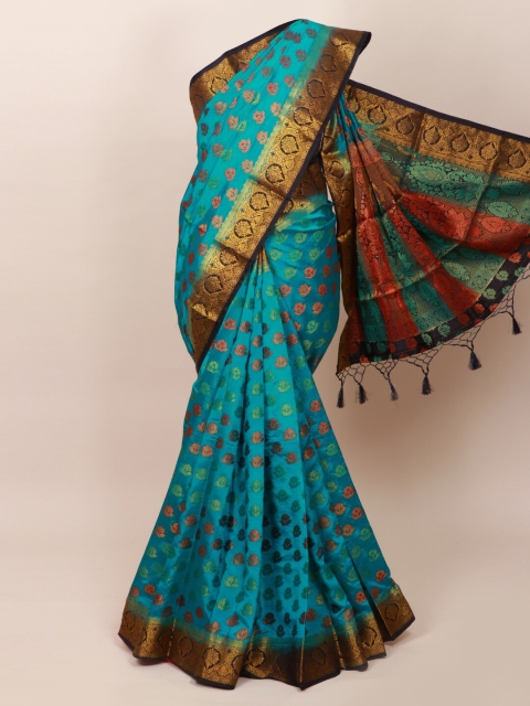

Pothys Blue & Gold-Toned Floral Zari Art Silk Saree
