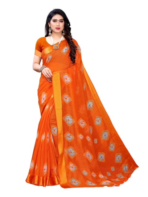 

KALINI Orange & Grey Bandhani Pure Linen Saree