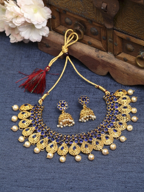 

Shining Diva Gold-Plated & Blue Stone-Studded Pearl Beaded Jewellery Set