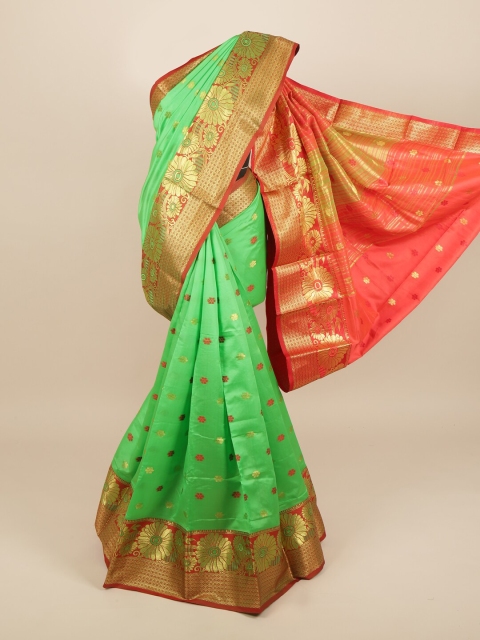 

Pothys Green & Coral Woven Design Saree