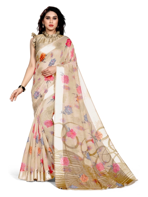 

KALINI Beige & Pink Floral Bagh Saree
