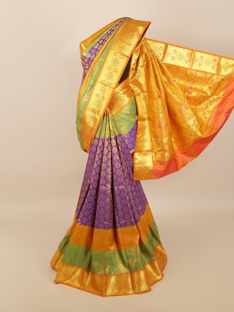 

Pothys Violet & Orange Ethnic Motifs Woven Design Silk Blend Saree