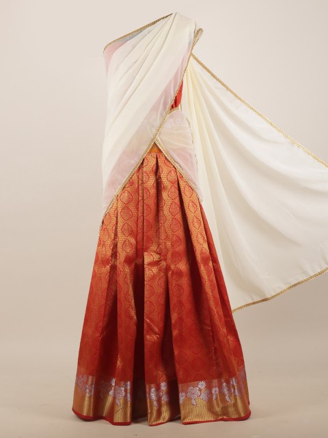 

Pothys Cream-Coloured & Red Woven Design Half Lehenga Saree