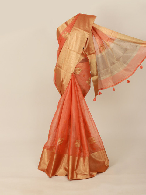 

Pothys Orange Floral Beads and Stones Tissue Saree