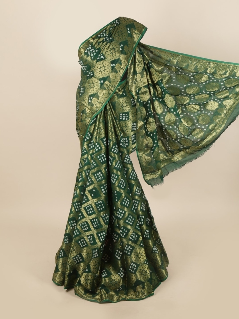 

Pothys Green & Gold-Toned Bandhani Zari Art Silk Saree