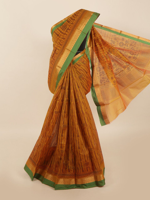 

Pothys Mustard Yellow & Green Silk Cotton Saree