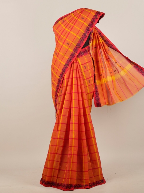 

Pothys Orange & Yellow Checked Pure Cotton Saree