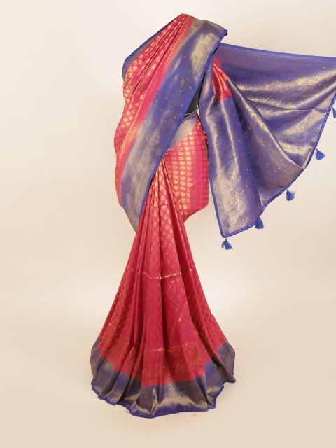 

Pothys Pink & Blue Woven Design Jute Silk Saree