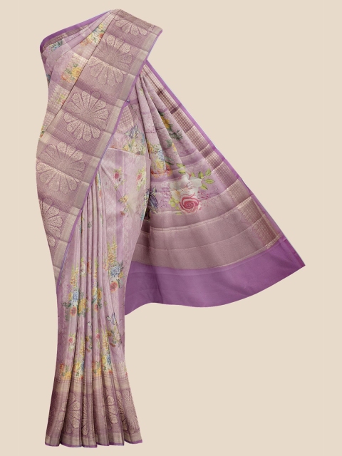 

Kalamandir Lavender & Green Floral Silk Blend Banarasi Saree
