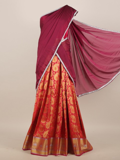 

Pothys Magenta & Pink Woven Design Half Lehenga Saree