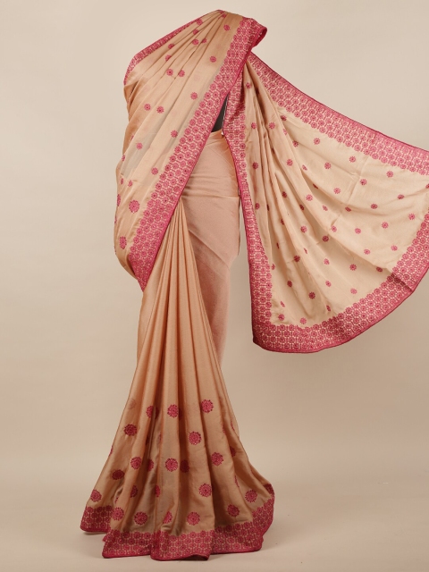 

Pothys Beige & Pink Floral Embroidered Saree