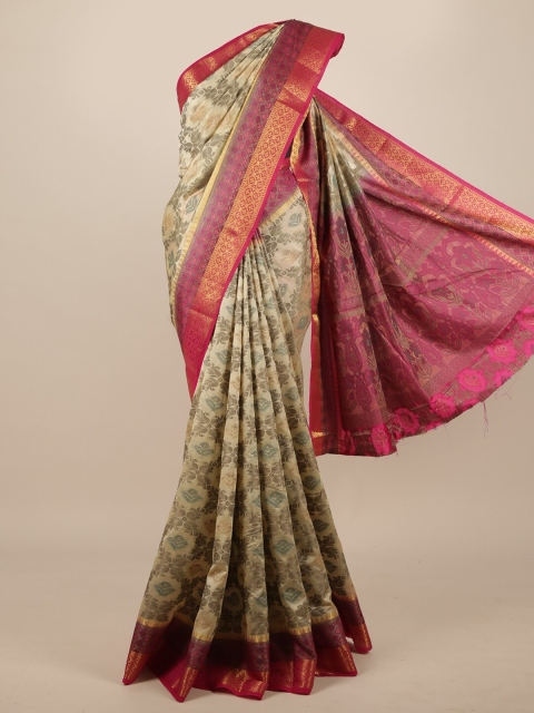 

Pothys Cream-Coloured & Magenta Floral Jute Silk Saree