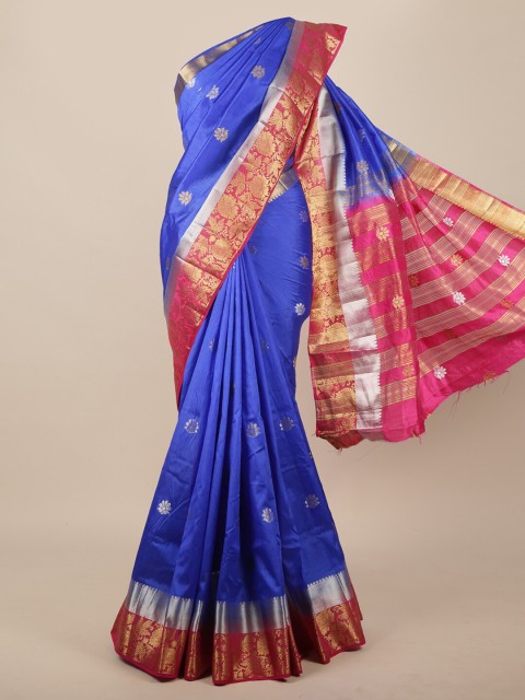 

Pothys Blue & Magenta Woven Design Zari Jute Silk Saree