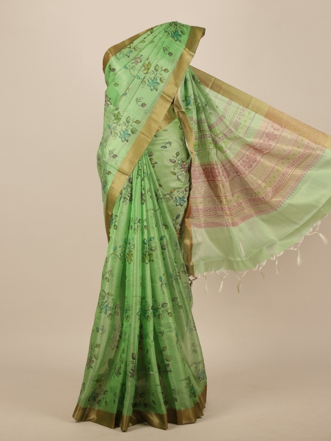 

Pothys Green & Blue Floral Zari Saree