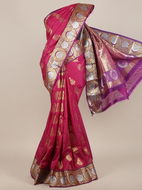 

Pothys Magenta & Gold-Toned Woven Design Art Silk Saree