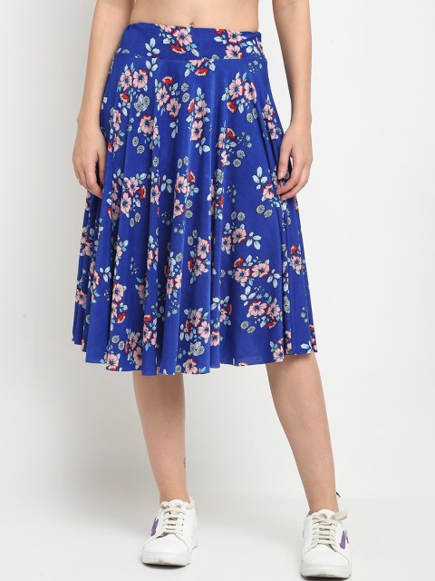 

NEUDIS Women Blue & Pink Floral Printed Flared Midi Skirt