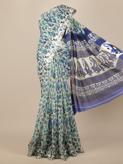 

Pothys Cream-Coloured & Blue Floral Saree