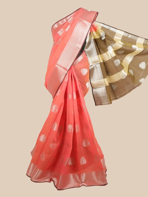 

Pothys Pink & Brown Woven Design Zari Saree