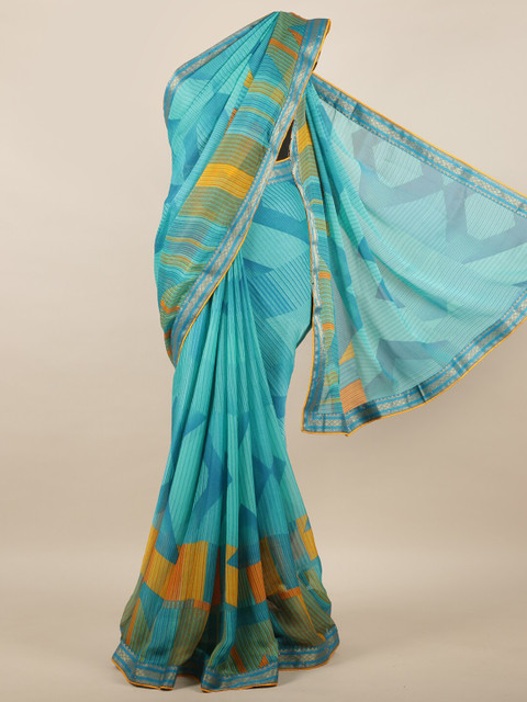 

Pothys Blue & Yellow Printed Poly Chiffon Saree