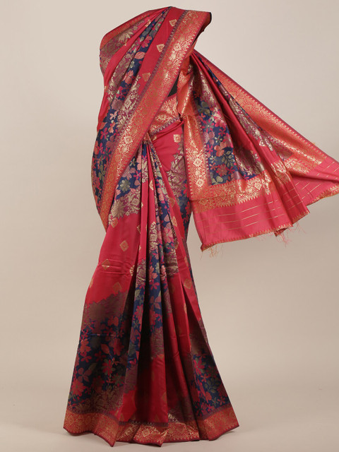 

Pothys Pink & Blue Floral Art Silk Saree
