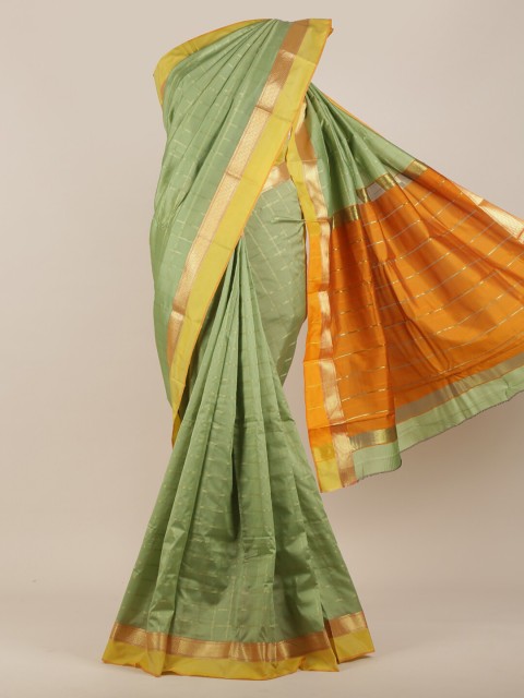 

Pothys Green & Orange Checked Zari Art Silk Saree