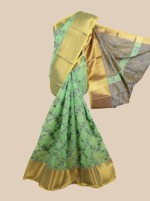 

Pothys Green & Grey Printed Zari Saree
