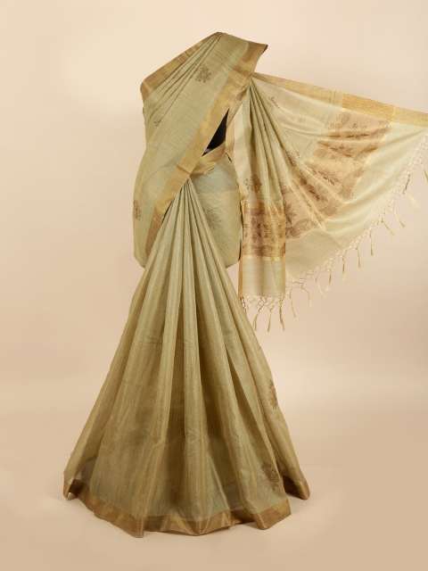 

Pothys Green Floral Zari Jute Cotton Saree