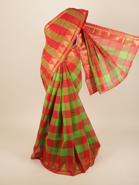 

Pothys Red & Green Checked Zari Pure Cotton Saree
