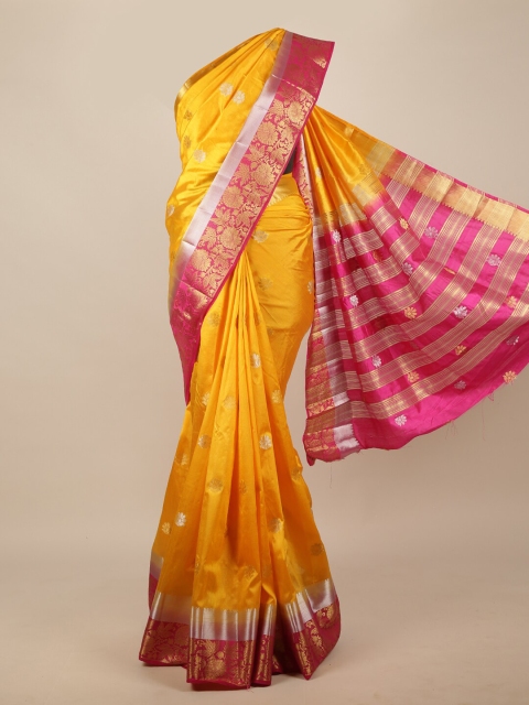

Pothys Yellow & Pink Floral Zari Jute Silk Saree