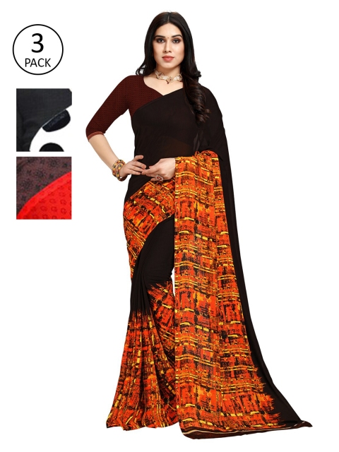 

KALINI Multi Printed Georgette Daily Wear Sarees-Pack of 3, White