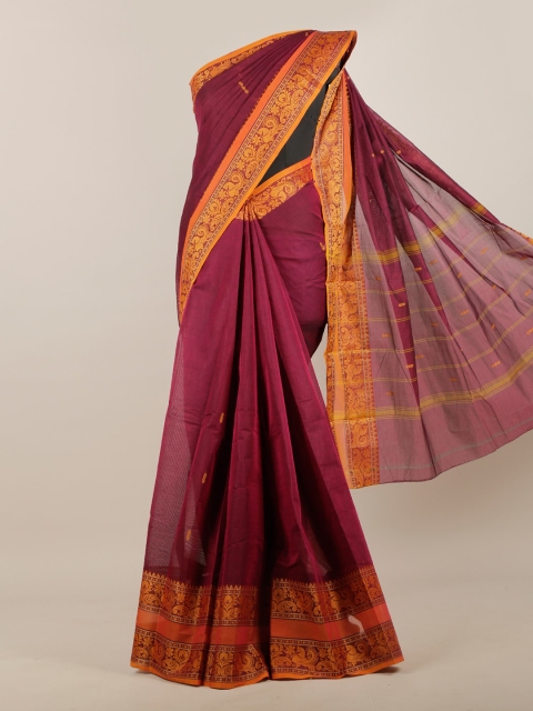 

Pothys Magenta & Gold-Toned Woven Design Zari Pure Cotton Saree
